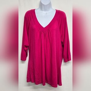 Old Navy XXL New Pink Tunic Top Stretch Knit V Neck Pullover 3/4 Sleeve